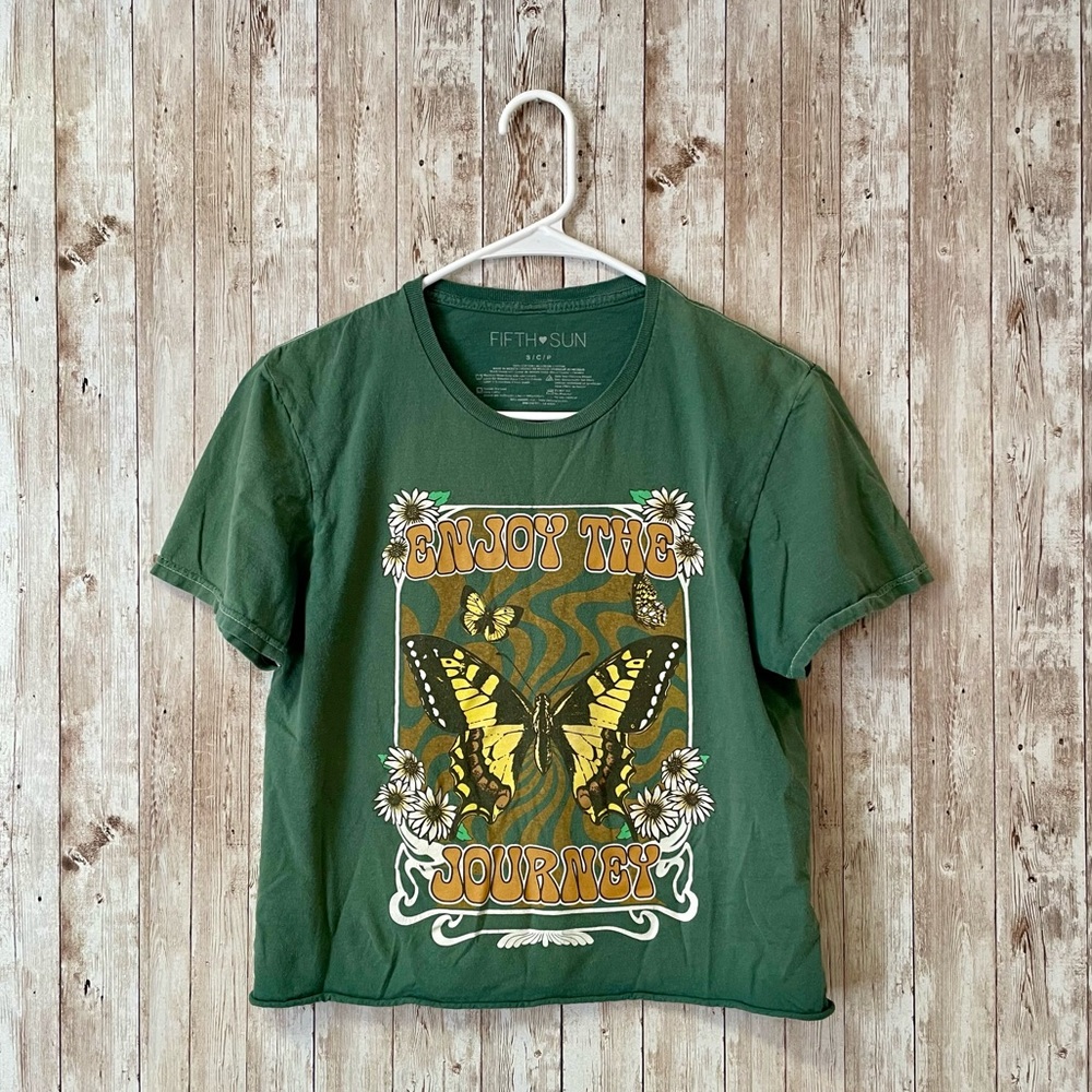 Fifth Sun Womens Cropped Tee Green size S